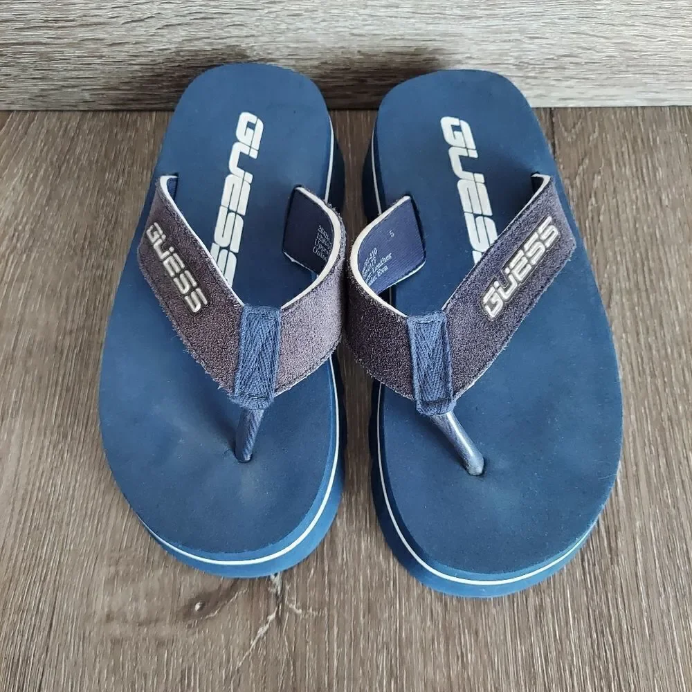 Vintage Guess Platform Flip Flops Sandals Blue White Size 5